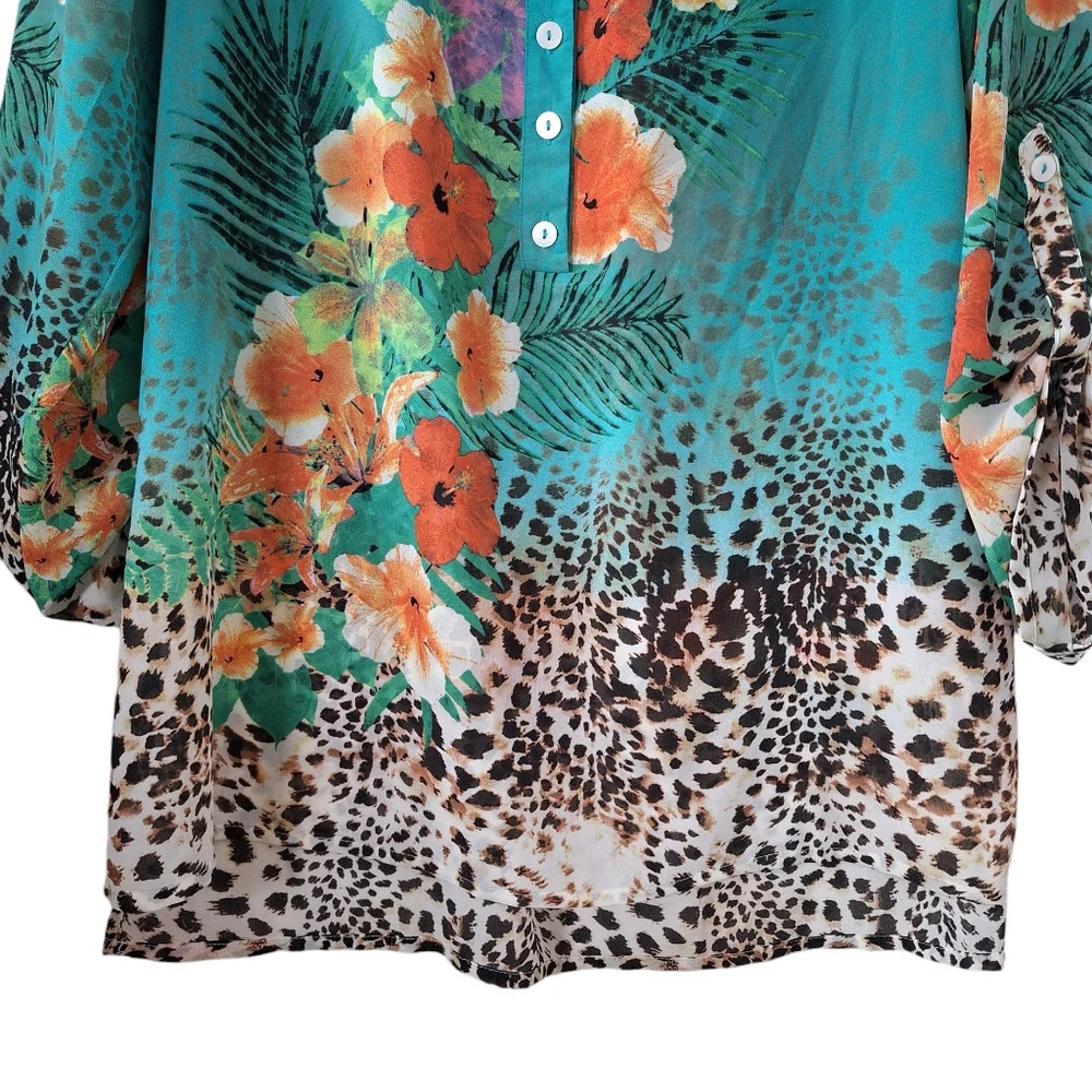 Soft Surroundings Lightweight Sheer Floral Animal Print Tunic Top Petite - Picture 6 of 14